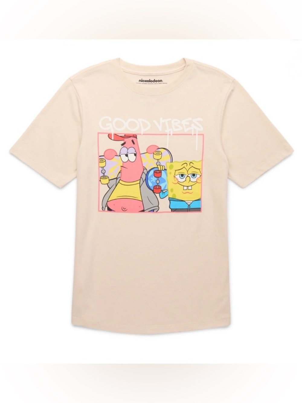 SpongeBob SquarePants Boys “Good Vibes” Graphic T-Shirt – Size XS (4-5) – Cream